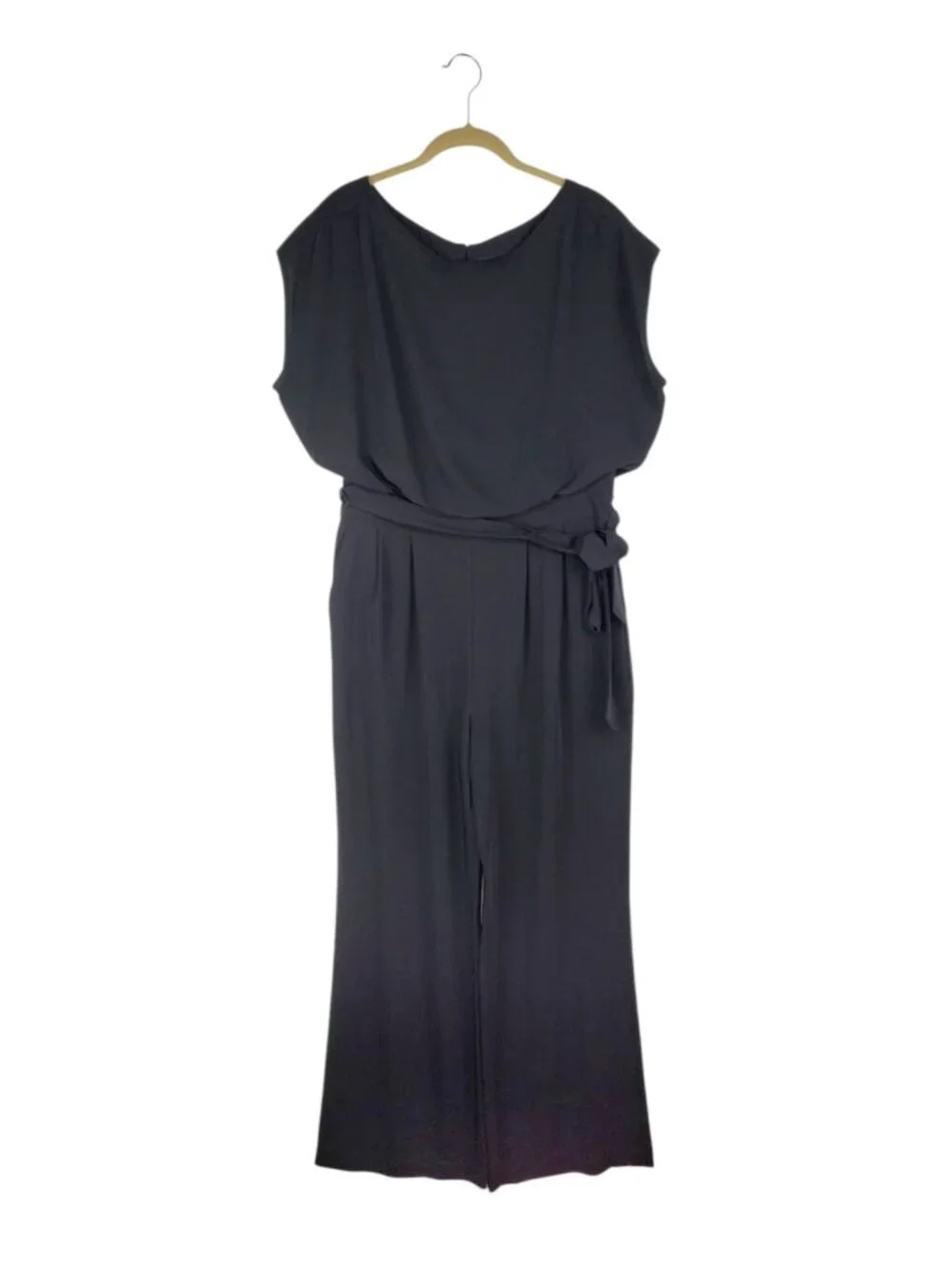 Eliza J Cap Sleeve Wide Leg Jumpsuit Black Blouson Tie Waist Womens 12
